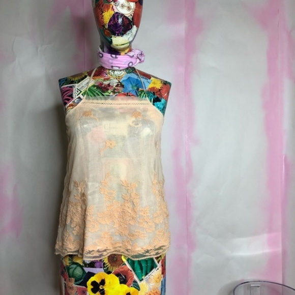 Anthro Eloise Apricot Mesh Lace Camisole T Back - Picture 4 of 9